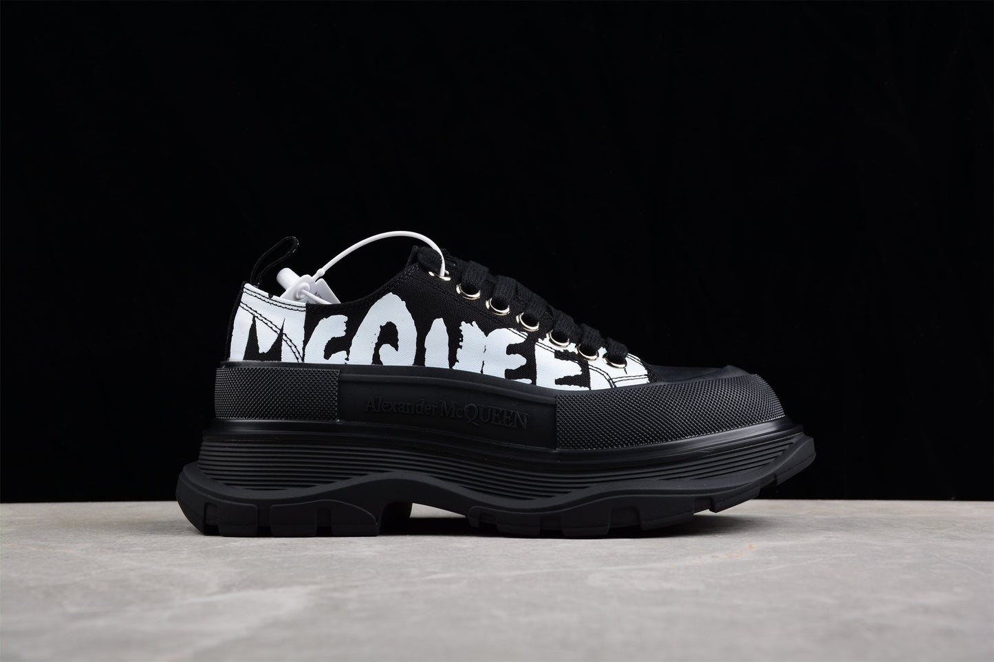 Alexander McQueen Tread Slick Low Lace-Up in Canvas Graffiti Black
