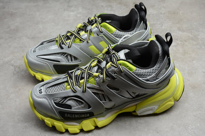 Men's Silver & Lime Green Track Sneakers