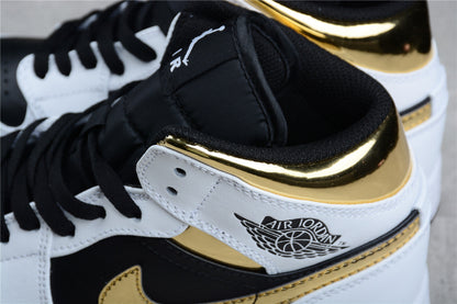 Nike Air Jordan 1 Mid White Black Metallic Gold Sneakers