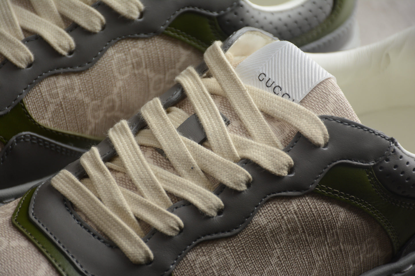 Gucci GG Supreme Canvas Platform Sneakers Grey Green