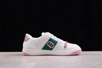 Gucci White, Pink & Green Leather Sneakers