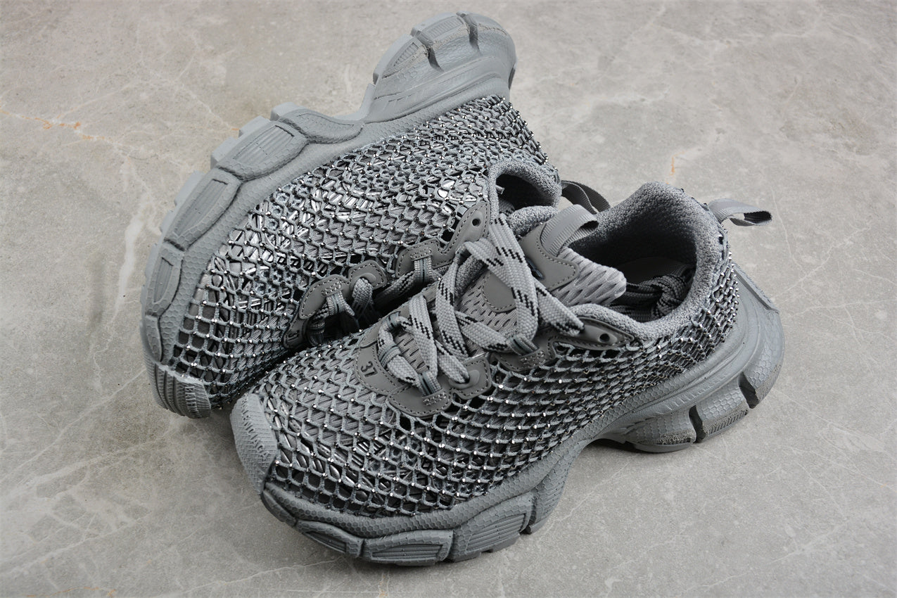 Balenciaga 3XL Fishnet Silver Sneakers
