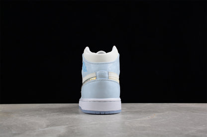 Nike Air Jordan 1 Mid SE Glitter Swoosh Ice Blue Sneakers