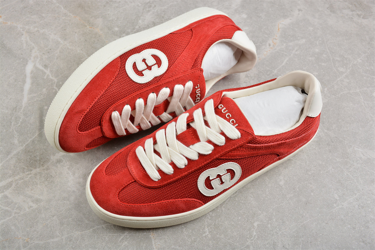Gucci Red Suede Low-Top Sneakers