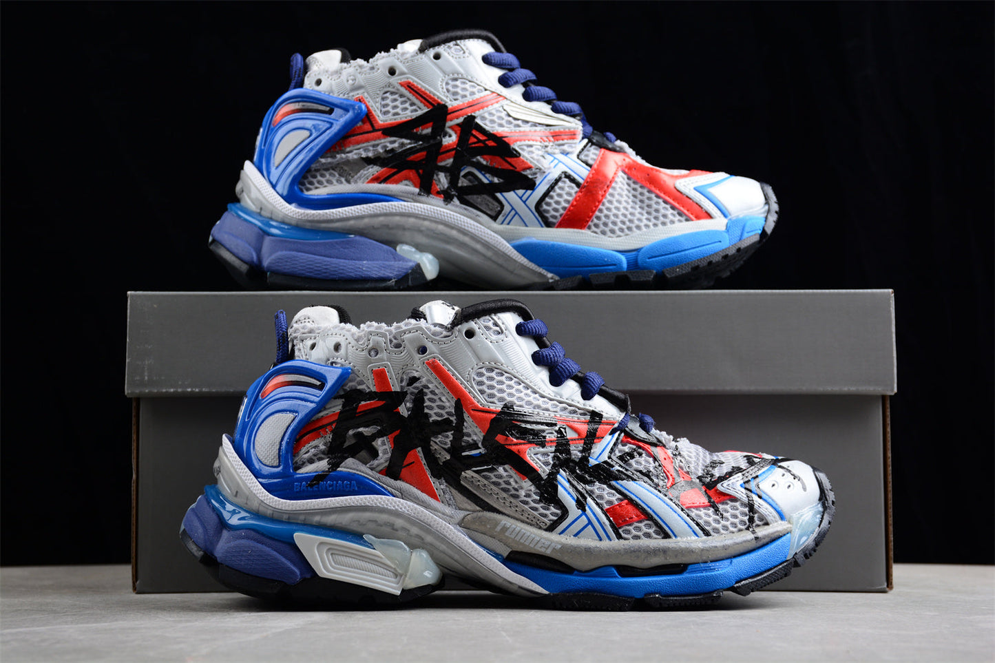 Balenciaga Runner 7.0 Blue Orange Graffiti Sneakers