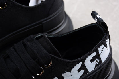 Alexander McQueen Tread Slick Graffiti Black Canvas Sneakers