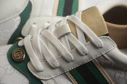 Gucci Chunky Screener GG White & Green Leather Sneakers