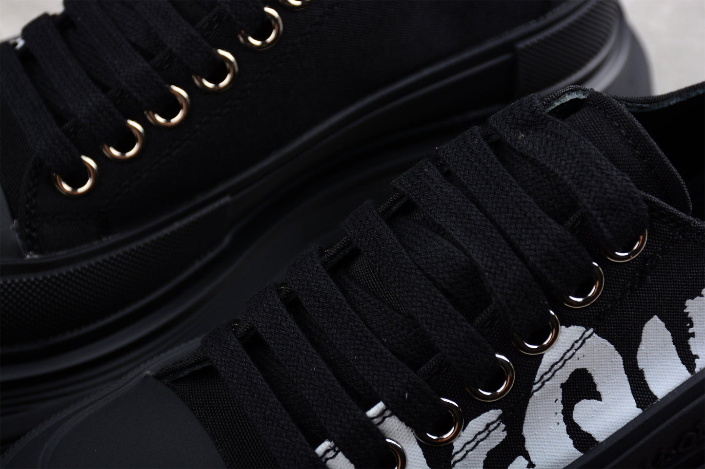 Alexander McQueen Tread Slick Low Lace-Up in Canvas Graffiti Black