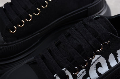 Alexander McQueen Tread Slick Graffiti Black Canvas Sneakers