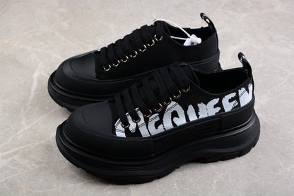 Alexander McQueen Tread Slick Graffiti Black Canvas Sneakers