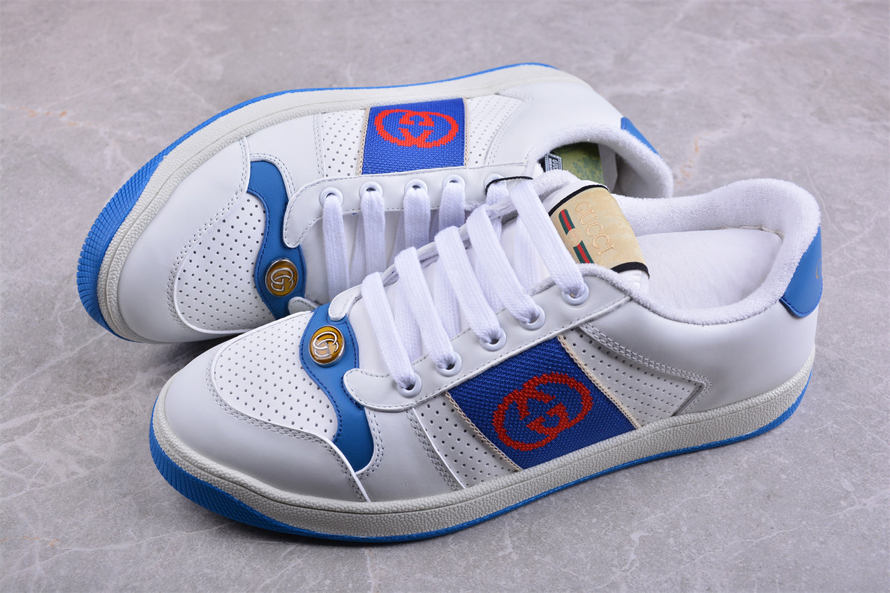 Gucci Screener White & Blue Leather Sneakers