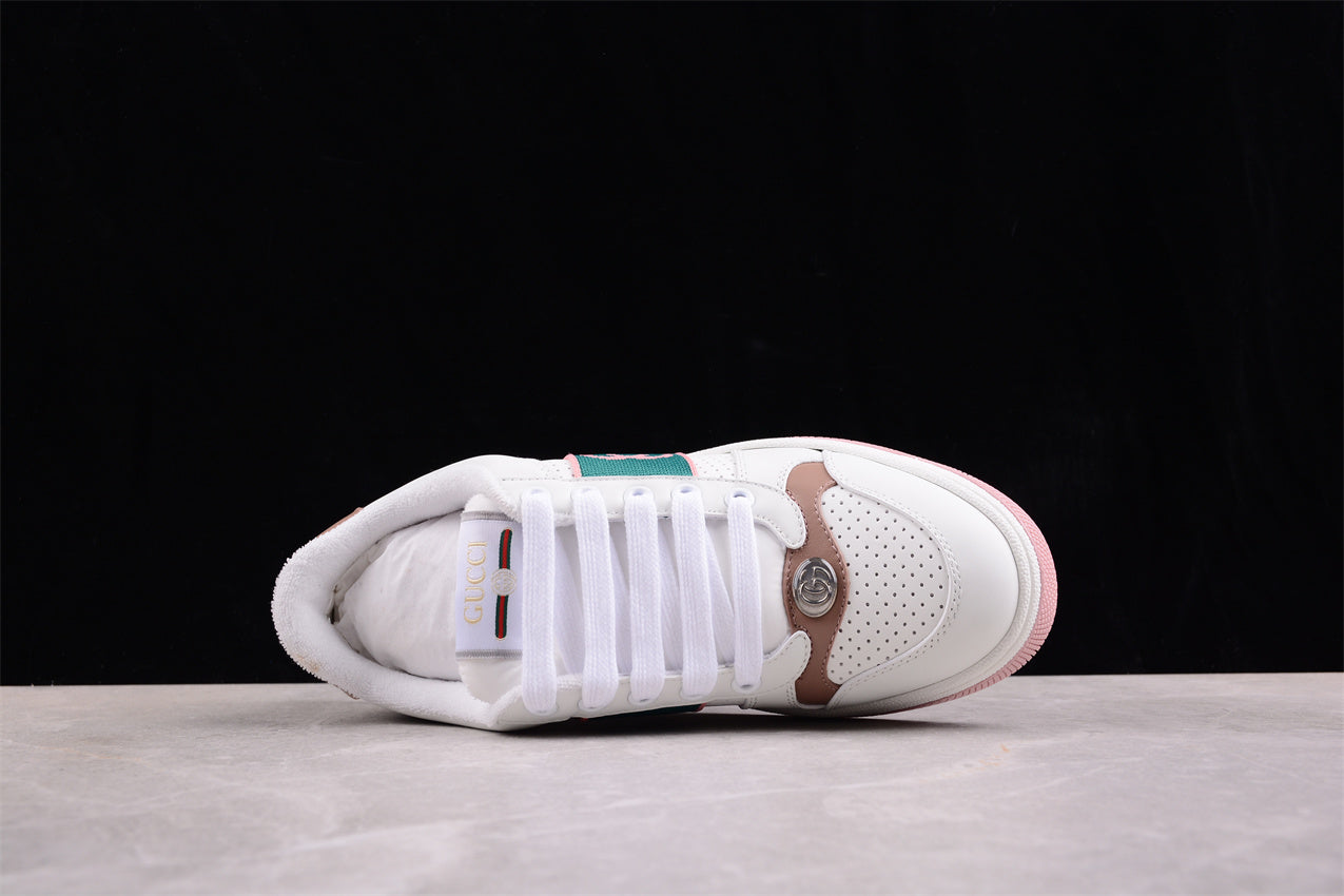 Gucci White, Pink & Green Leather Sneakers