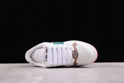 Gucci White, Pink & Green Leather Sneakers