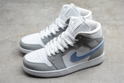 Nike Air Jordan 1 Mid Wolf Grey Aluminum Sneakers