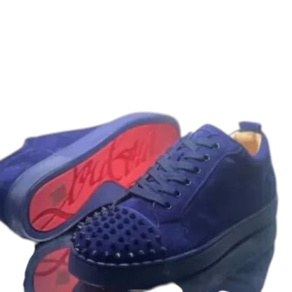 Christian Louboutin Louis Junior Spikes Flat Blue Suede Sneakers