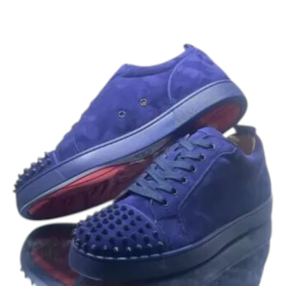 Christian Louboutin Louis Junior Spikes Flat Blue Suede Sneakers