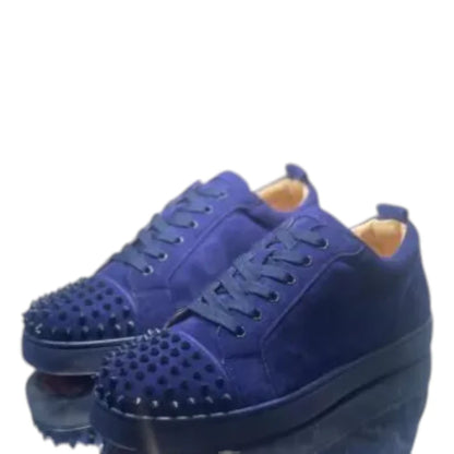 Christian Louboutin Louis Junior Spikes Flat Blue Suede Sneakers