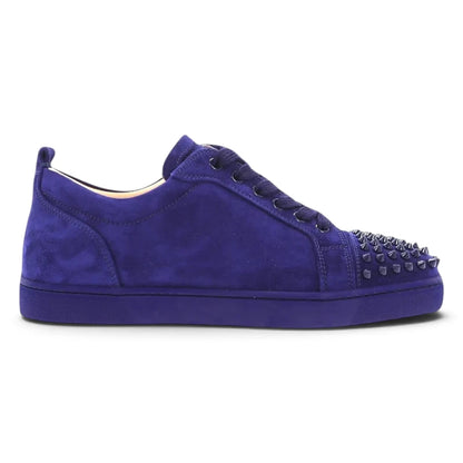 Christian Louboutin Louis Junior Spikes Flat Blue Suede Sneakers