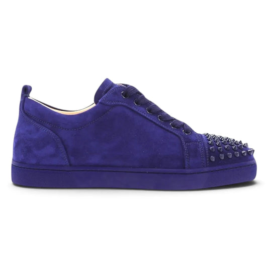 Christian Louboutin Louis Junior Spikes Flat Blue Suede Sneakers