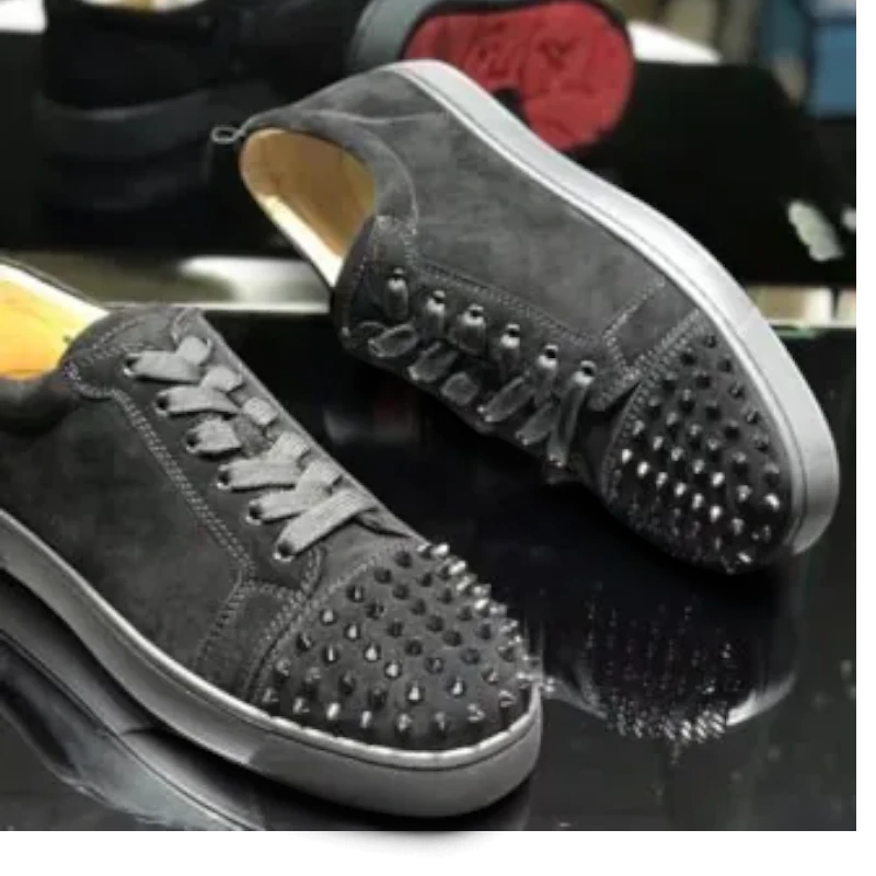 Christian Louboutin Louis Junior Spikes Black Suede Sneakers