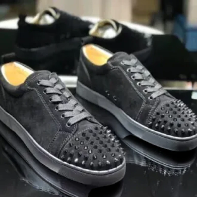 Christian Louboutin Louis Junior Spikes Black Suede Sneakers