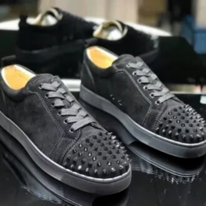 Christian Louboutin Louis Junior Spikes Black Suede Sneakers