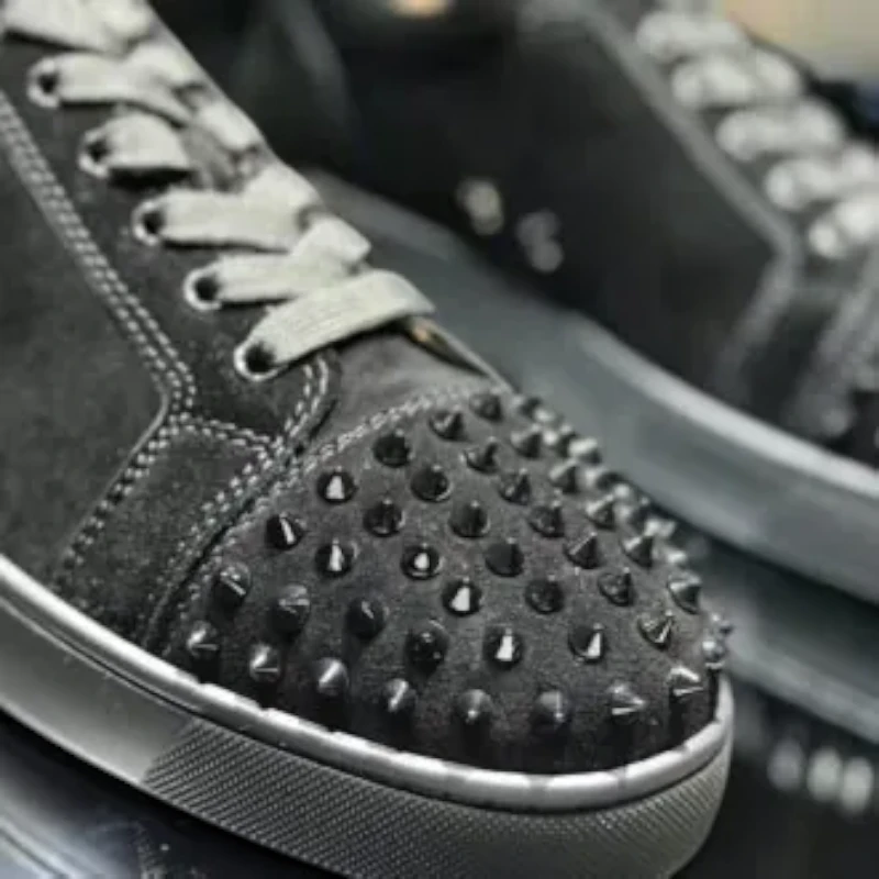 Christian Louboutin Louis Junior Spikes Black Suede Sneakers