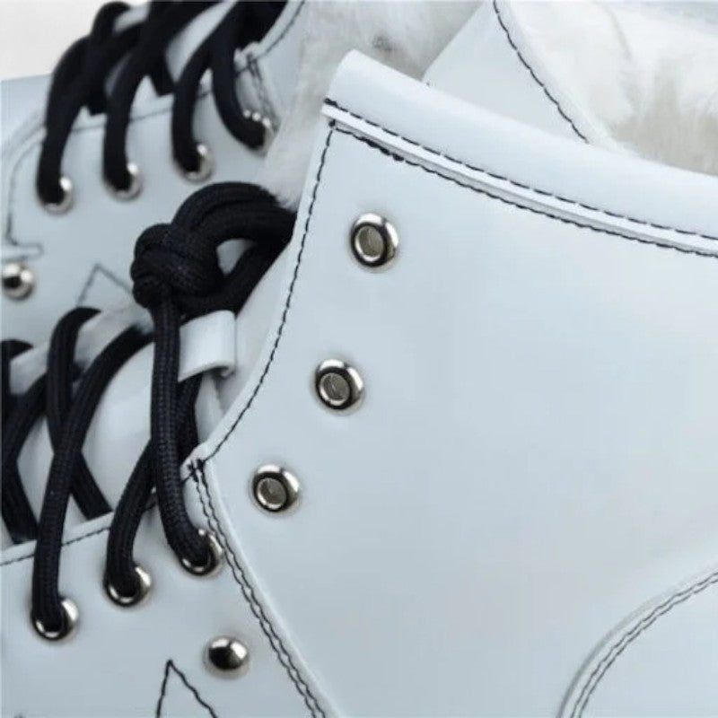 Alexander McQueen White High-Top Combat Boot – Black Sole