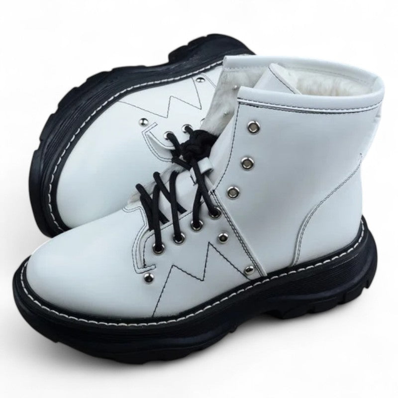 Alexander McQueen White High-Top Combat Boot – Black Sole