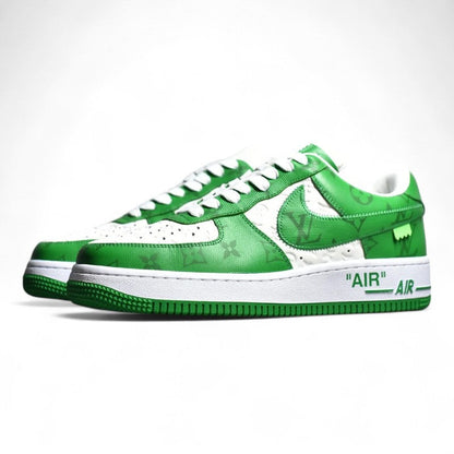 Nike Air Force 1 Low White Green Monogram Sneakers