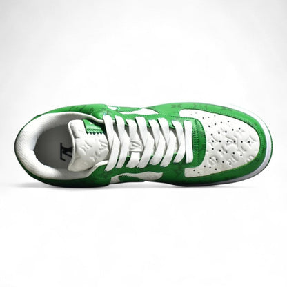 Nike Air Force 1 Low White Green Monogram Sneakers
