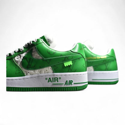 Nike Air Force 1 Low White Green Monogram Sneakers