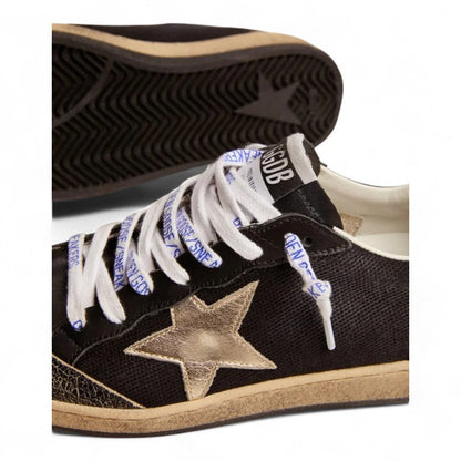 Golden Goose Ball Star Black Canvas Platinum Star
