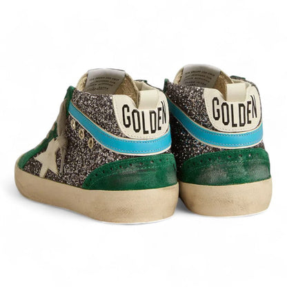 Golden Goose Mid Star Anthracite Glitter Green Sneakers