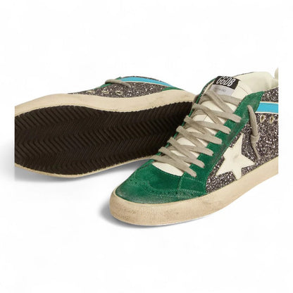 Golden Goose Mid Star Anthracite Glitter Green Sneakers