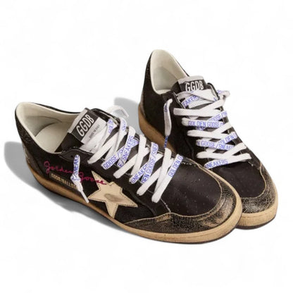 Golden Goose Ball Star Black Canvas Platinum Star