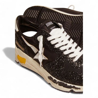 Golden Goose Running Sole Black Glitter Silver Star