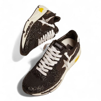 Golden Goose Running Sole Black Glitter Silver Star
