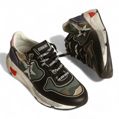 Golden Goose Running Sole Camouflage Silver Star
