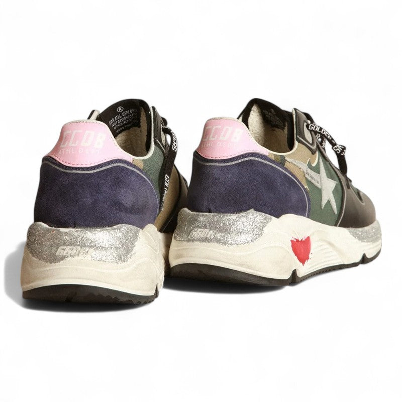 Running Sole sneakers in camouflage canvas with silver laminated leather star and baby-pink leather