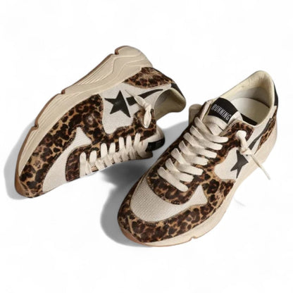 Golden Goose Running Sole Leopard Print Black Star
