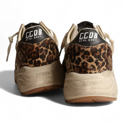 Golden Goose Running Sole Leopard Print Black Star