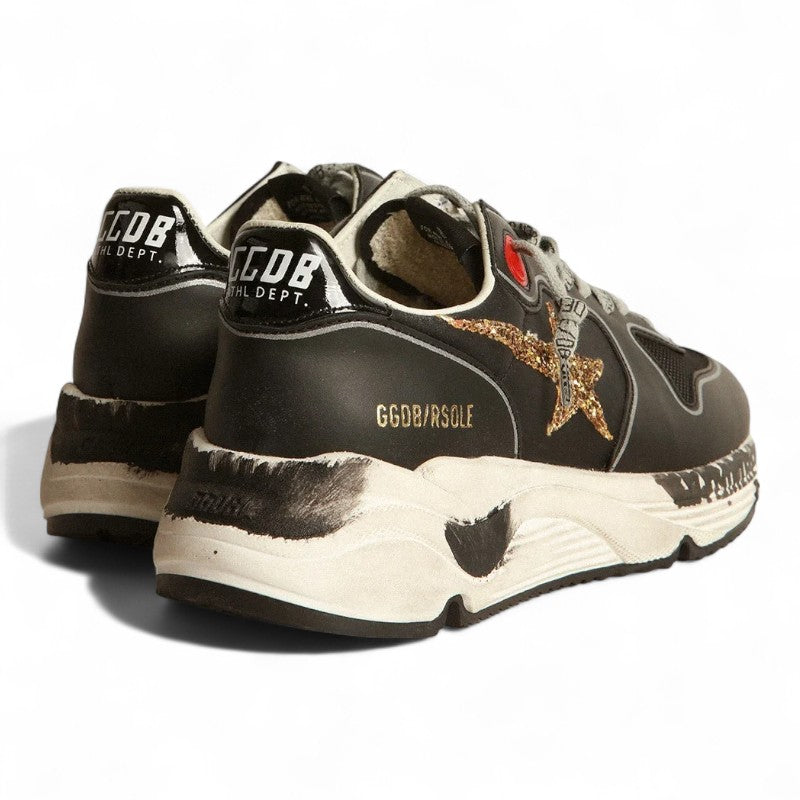 Black Running Sole sneakers with glittery gold star