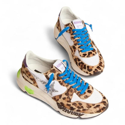 Golden Goose Running Sole Leopard Print Pony Hair Sneakers