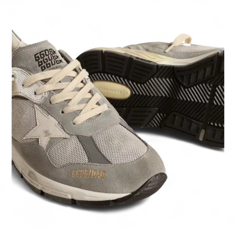 Dad-Star in suede and silver mesh with white leather star and heel tab