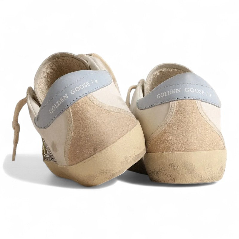 Bio-based Super-Star sneakers with silver glitter and a yellow leather star
