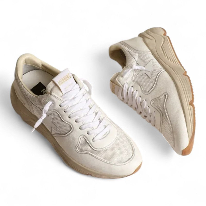 Running sole sneakers in optical-white mesh and nappa leather with white leather star