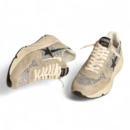 Golden Goose Running Sole Silver Glitter Black Star Sneakers