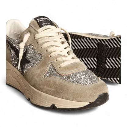 Golden Goose Running Sole Silver Glitter Black Star Sneakers