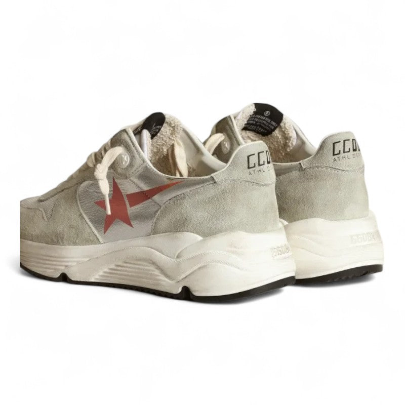 Running Sole sneakers in silver laminated leather with ice-gray suede inserts